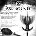 Advertisement for Master Series Ass Bound anchor inflatable silicone anal plug with product details.