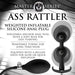 Advertisement for 'Ass Rattler' weighted inflatable silicone anal plug with product details.