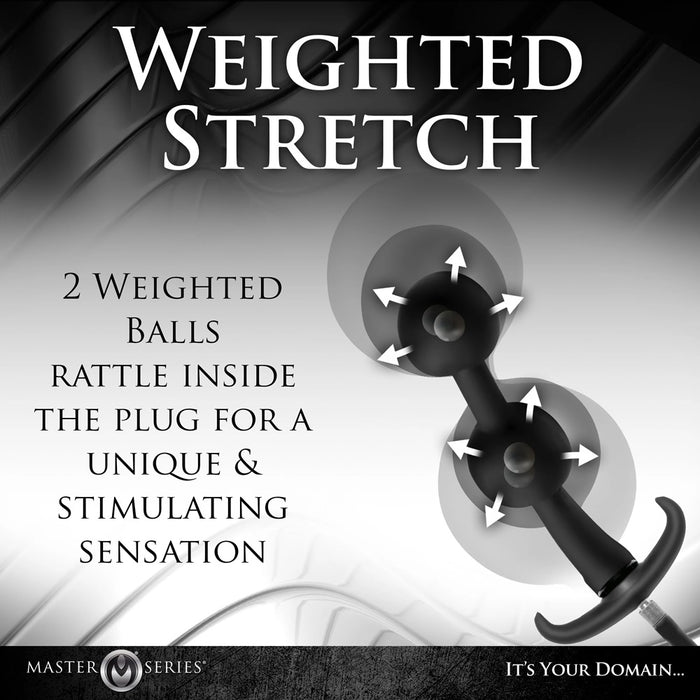 Title 'Weighted Stretch' with text and a graphic of two weighted balls inside an inflatable anal plug.