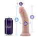 Blush BL-55803 Au Naturel 8 Inch Dildo with Suction Cup Vanilla measurements compared to standard soda can