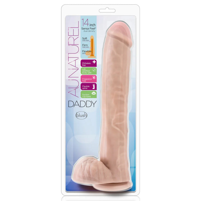Au Naturel Daddy dildo in packaging on a white background
