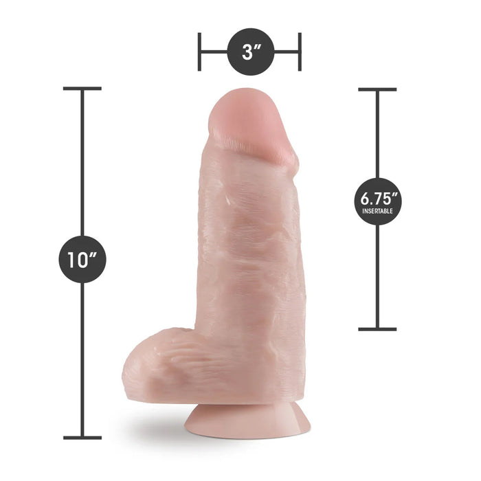 Dr. Skin Dr. Chubbs realistic dildo with measurements on a white background