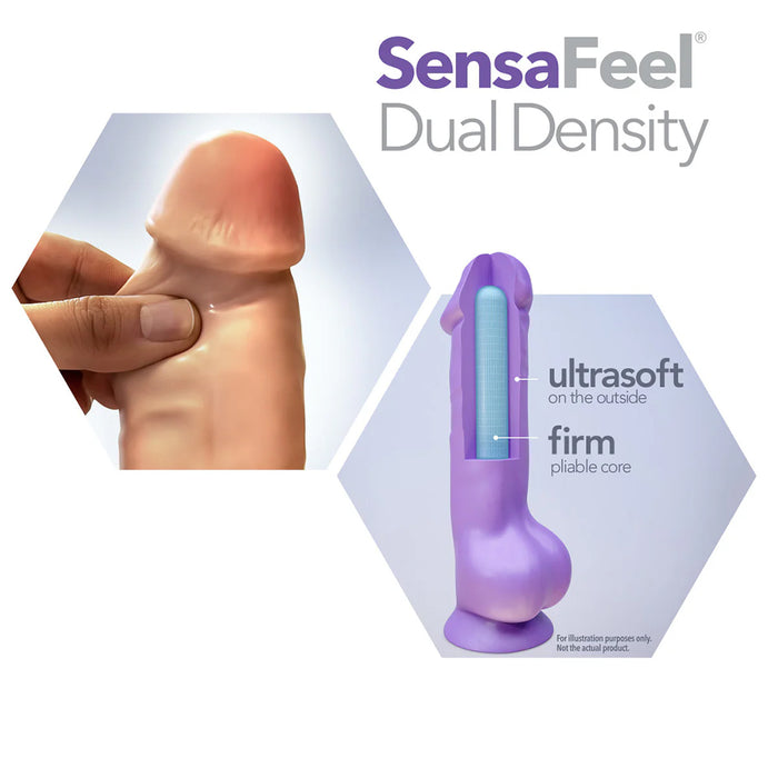 Sensafeel Dual Density product with a hand holding it, labeled 'ultrasoft on the outside, firm pliable core'.