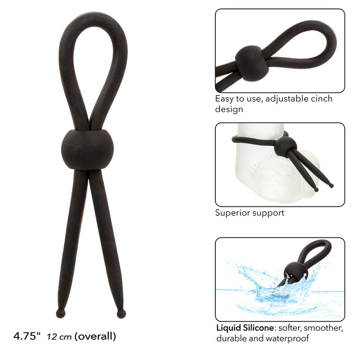 Product features of the Alpha Liquid Silicone Lasso adjustable cock ring