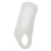 Clear silicone penis sleeve on a white background