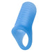 Blue silicone penis sleeve on a white background