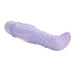 Side view of a purple vibrator with jelly sleeve on a white background