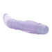 Side view of purple vibrator with jelly sleeve on a white background