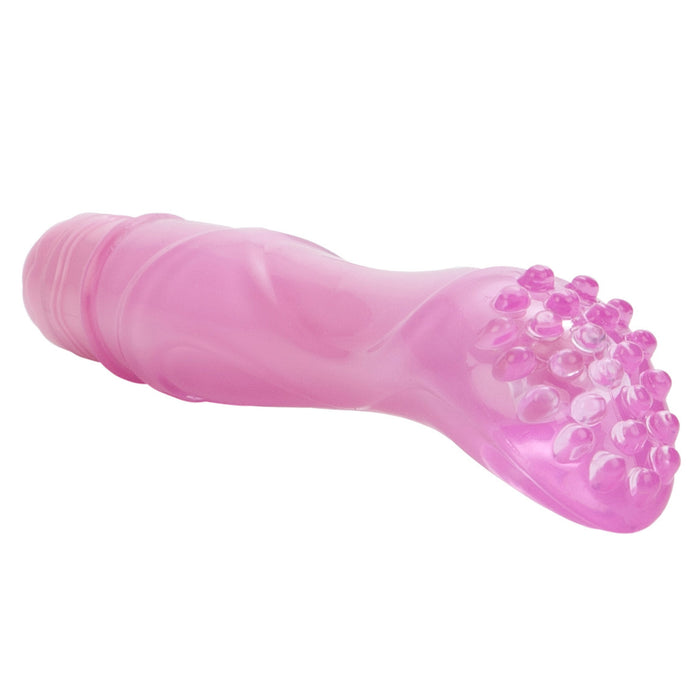 Textured jelly sleeve on a pink vibrator