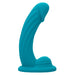 CalExotics SE-4299-15-3 G-Ride Long Haul vibrating turquoise dildo with ridged shaft and grinding pad side view