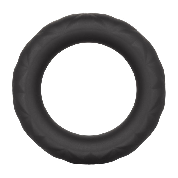 Textured black silicone ring on a white background