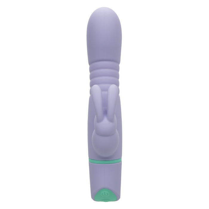 Front view of Love Bunny Thrusting Bunny purple silicone vibrator