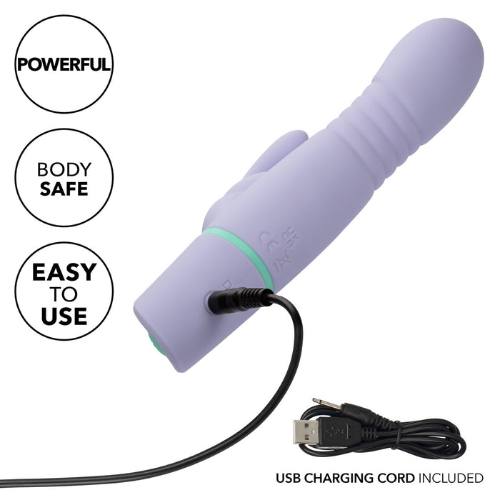 Love Bunny Thrusting Bunny purple silicone vibrator with USB charging cord