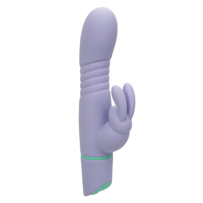 Side view of Love Bunny Thrusting Bunny purple silicone vibrator