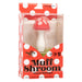 Front of product packaging for Naughty Bits Muff Shroom red and white mushroom-shaped vibrator