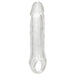 Clear penis sleeve with scrotum strap on a white background