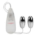 Two vibrating silver bullets on a wired multispeed controller with CalExotics branding.