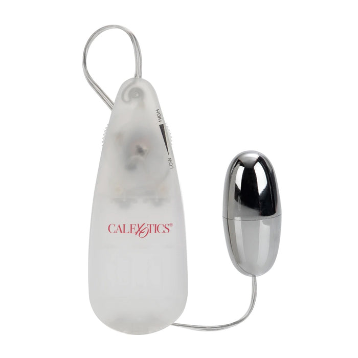 Vibrating silver bullet with wired multispeed controller and CalExotics branding