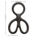 Black silicone ball spreader with measurements on a white background