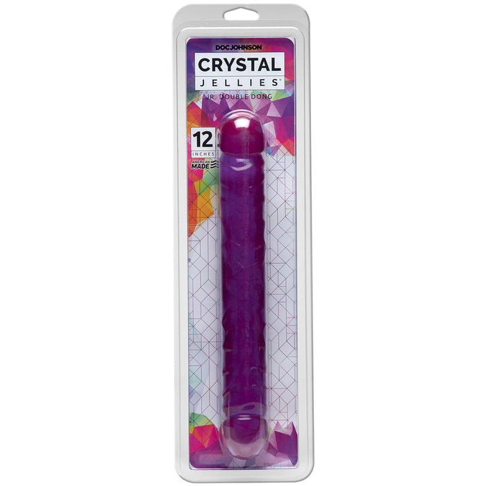 Doc Johnson 0287-05-CD Crystal Jellies 12 Inch Jr purple double ended dildo in package on white background