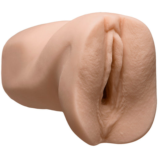 Male masturbator with realistic vulva made of beige TPE material on a white background