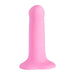 Smooth pink silicone dildo on a white background