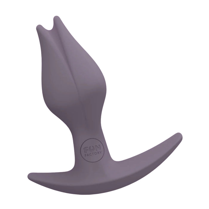 Purple silicone anal plug with 'Fun Factory' branding on a white background