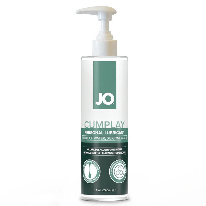 Bottle of JO Cumplay personal lubricant on a white background