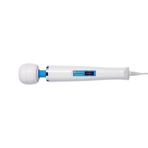 White and blue vibrating Magic Wand Original on a white background
