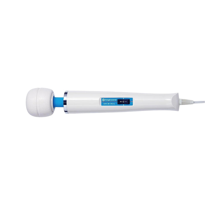 White and blue vibrating Magic Wand Original on a white background