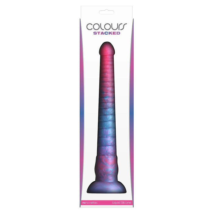 NSN-0412-22 Colours Stacked 12 Inch Ribbed Silicone Dildo Pink/Blue Package Back