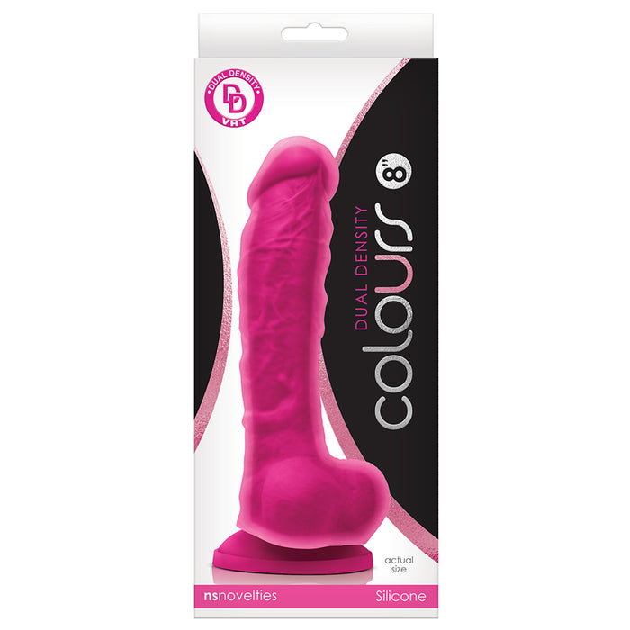 NSN-0403-24 Colours Pleasures Dual Density 8 Inch Pink Silicone Dildo with Suction Cup Package Front