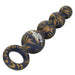 Blue and gold swirl silicone anal beads with loop handle and 'Naughty Bits' branding on a white background