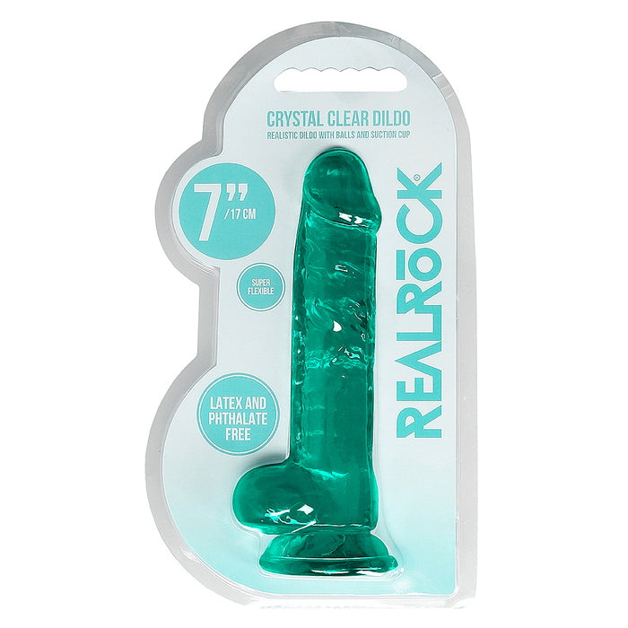 Shots America REA091TUR RealRock 7 Inch Realistic Dildo with Balls - Turquoise Package Front