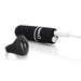 Black Screaming O vibrating bullet plugged in to charging cable with black ring remote control