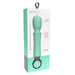 A mint green primO personal massager in its original retail packaging, featuring a ribbed handle and a black ring base, shown against a plain white background.
