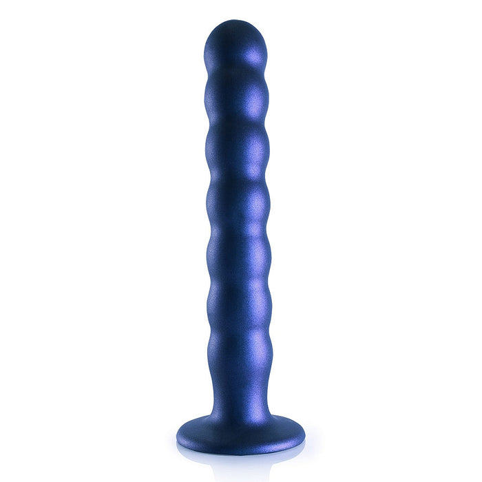 Shots OU824MBL Ouch! Beaded 8 Inch Dildo Metallic Blue