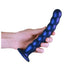 Shots OU824MBL Ouch! Beaded 8 Inch Dildo Metallic Blue held in hand