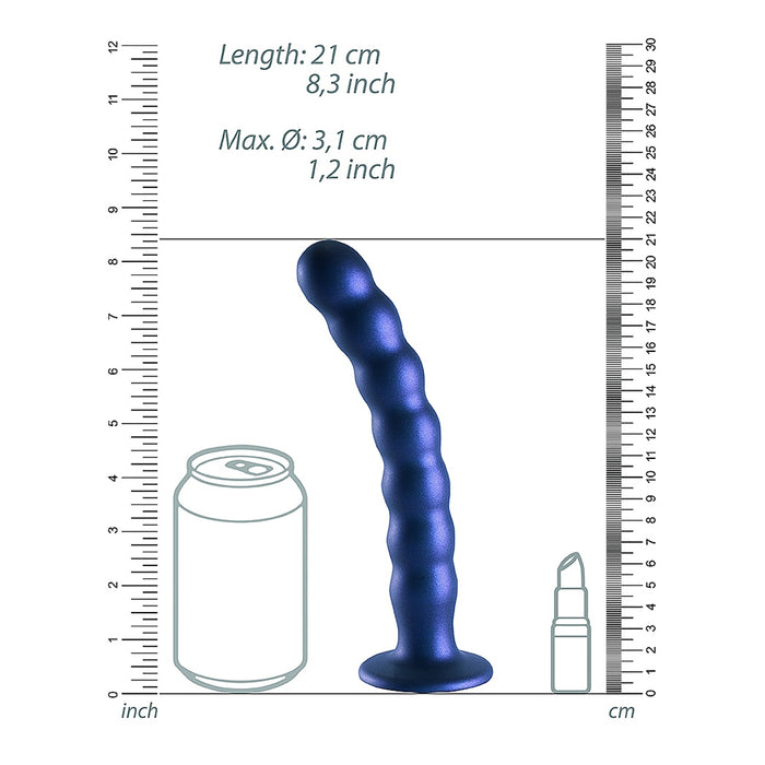 Shots OU824MBL Ouch! Beaded 8 Inch Dildo Metallic Blue measurements