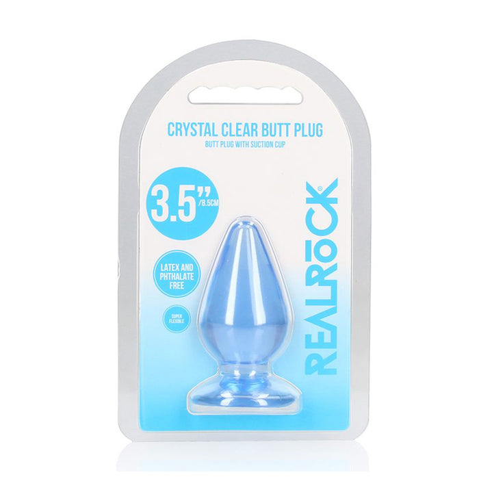 Shots America RealRock Crystal Clear 3.5 Inch Anal Plug Blue Package Front