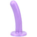 Smooth purple dildo with wide base on a white background
