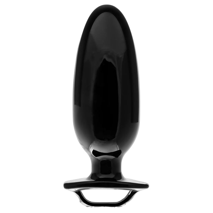 Black Xplay Finger Grip anal plug on white background 