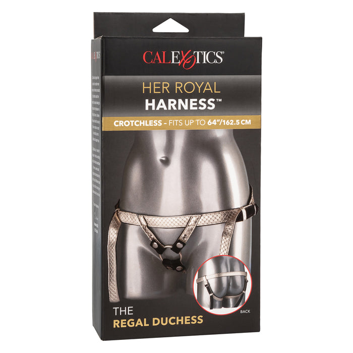 Her Royal Harness The Regal Duchess Crotchless Strap-On Harness - Gold - Box Front