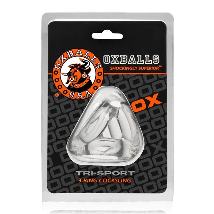 Oxballs AJ-1076 Tri-Sport Adjustable Fit Cocksling Clear Package Front